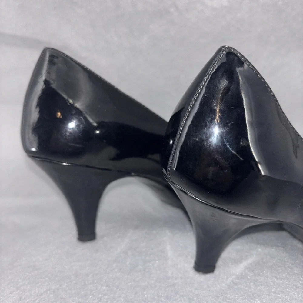 Alfani Denny Step‎ n Flex Black Patent Leather Pumps Round Toe Women's 8.5 EUC